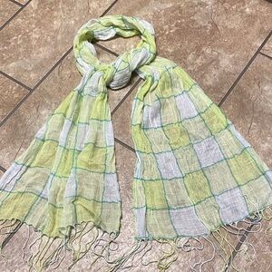 Yellow, Green and White Checkered Lightweight Scarf Spring